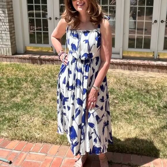 Jason Wu Floral Tiered Ruffle Midi Sundress Dress SIZE 10 Blue Designer $345 - Picture 6 of 11